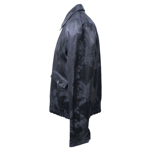 Saint Laurent Jacquard Palms Bomber Jacket In Black Satin